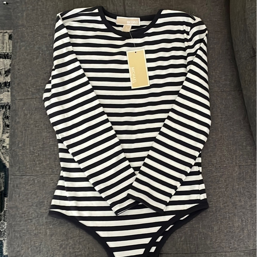 Michael Kors Black and White Striped Kids One Piece